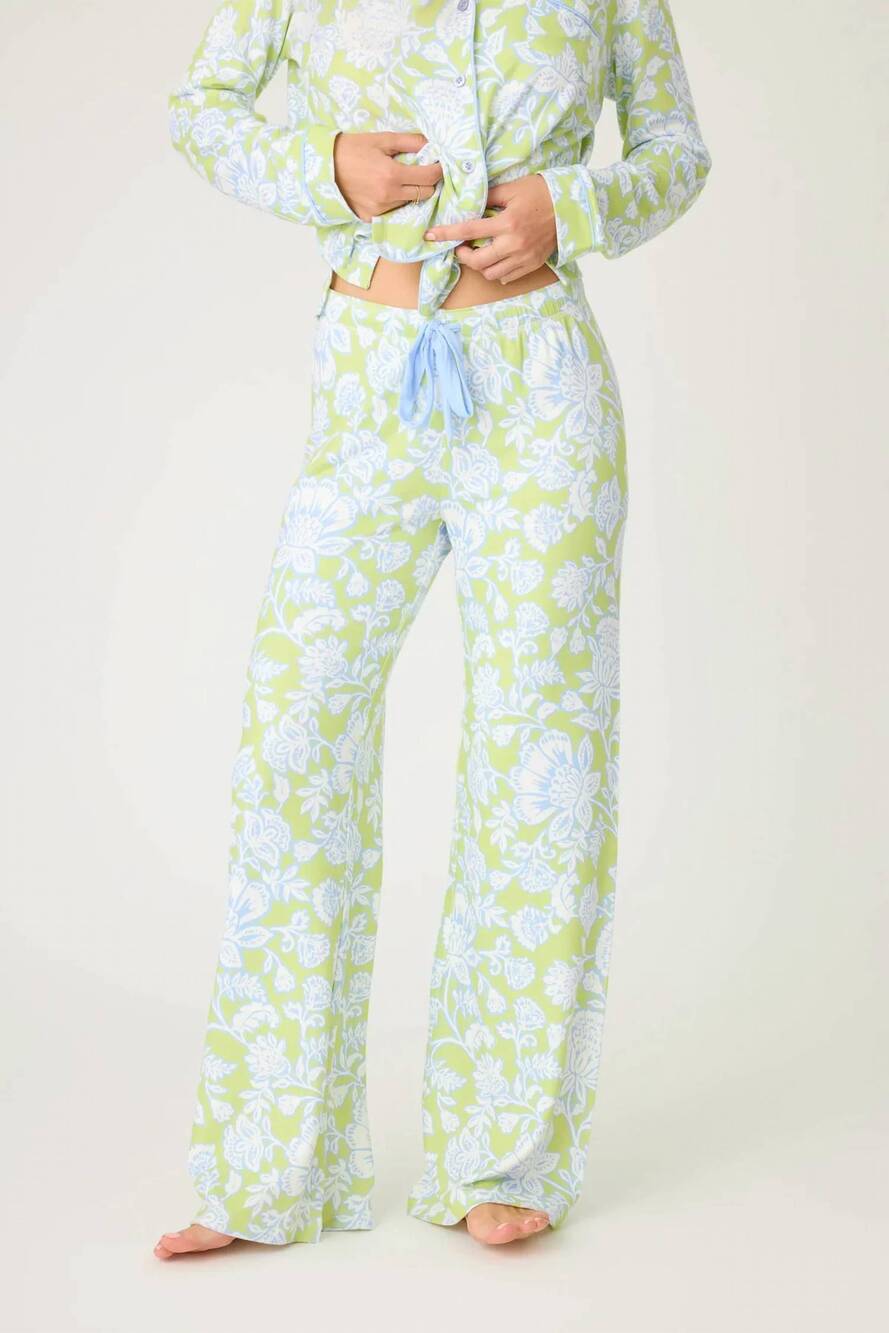 NEW PJ SALVAGE women's beautiful life floral open leg pant in electric lime